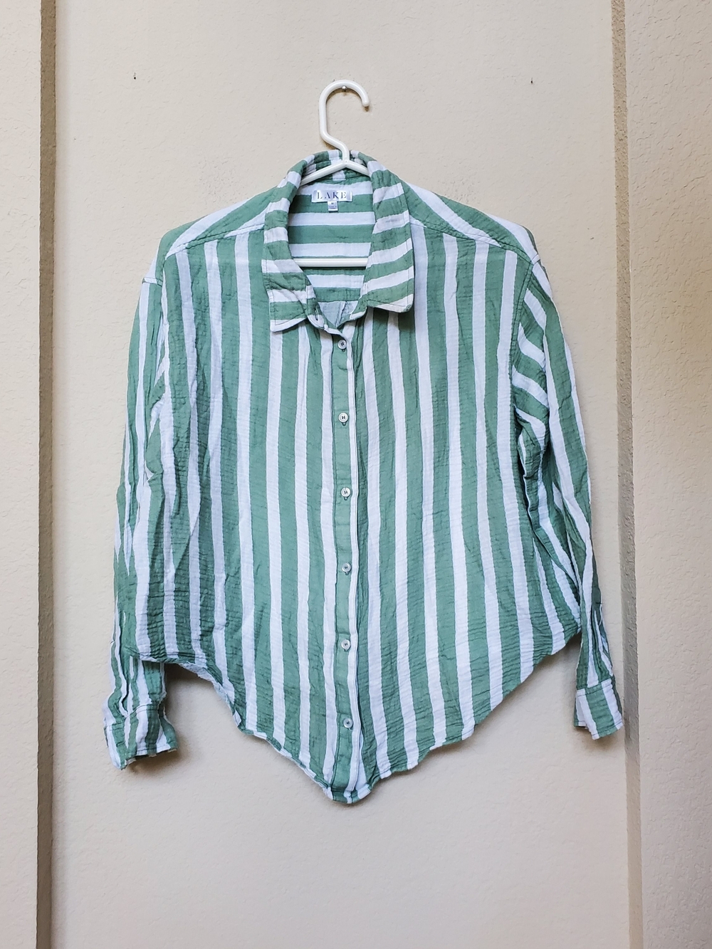 LAKE Gauze Striped Button Front Shirt.  Size Medium